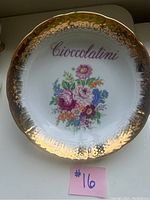 Top view showing floral design and 'Cioccolatini' word with 24K gold rim