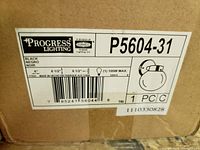 Close-up photo of the label on the box identifying the brand, model number P5604-31, color black, and specifications