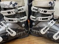 Front view showing both Rossignol Kiara Sensor 50 ski boots with visible sizing and branding details.