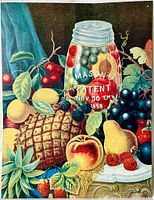Front of the tin sign showing colorful and detailed Mason jar and fruit design