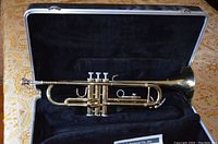Open case showing trumpet on plush lining