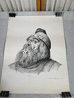 Full view of the lithograph print showing the Viking man in helmet and armor with artist signature and edition number.