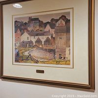 Full view of AJ Casson framed print depicting a rural village scene with houses and a path.