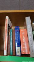 Close-up of legal and workshop books including codes and tools books.