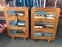 Front view of both nightstands side by side on concrete floor