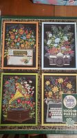 Four photo collage themed puzzles with floral and vintage object prints in original Cobble Hill packaging.