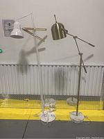 Two floor lamps side by side against a wall, showing overall condition and size.