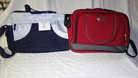Both tote bags side by side showing size and color differences
