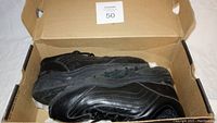 Pair of black Soft Stags walking shoes in a brown cardboard shoe box, size 8.