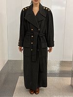 Front view of full-length coat on model