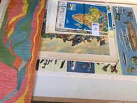 Posters with history timeline, aircraft illustrations, and map
