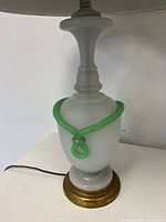 Alabastro glass lamp base with green glass ring and gold-colored round base, showing excellent condition and power cord.