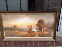 Framed pastel painting of a white house with road and trees in countryside setting signed by William Henry Chandler.