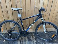 Side view of Giant mountain bike showing full frame and tires