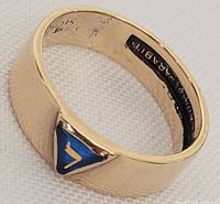 Side angle showing the gold band with blue enamel triangular emblem.