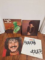 Four LP covers displayed upright: CJ & Co. ‘Devil’s Gun’, Burton Cummings self-titled, Murray McLauchlan and The Alan Parsons Project