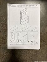 Assembly instruction sheet showing parts and hardware for the bakers rack C220017S.