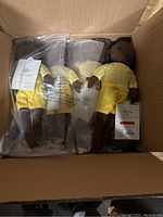 Box containing 12 Cloud Island plush dolls packed together, some with tags and packaging visible.