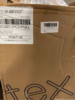 Cardboard box label showing Subrtex branding, model number CSVBTJYCD-FULL and size indication