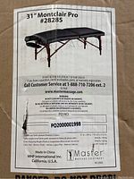 Box label showing model and product information including dimensions and manufacturer details.