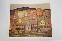 Full view of the Parry Sound 1980 art reproduction showing houses and autumn foliage in warm colors.