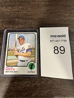 Front of 1972 Willie Mays baseball card showing player in Mets uniform with bat