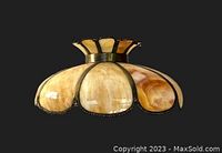 Vintage bent slag glass tulip style lamp shade with 8 panels shown side view