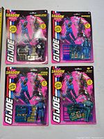 Four carded G.I. Joe Shadow Ninjas figures (Snake-Eyes, Bushido, Storm Shadow, Slice) in blister packs
