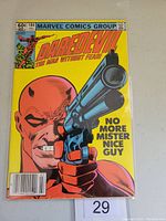 Front cover of Daredevil #184 comic book showing character and text 'No More Mister Nice Guy'.