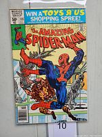 Front cover of The Amazing Spider-Man #209 comic book showing Spider-Man and Kraven the Hunter in a fight scene, includes Toys 'R' Us promotion.