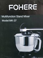 Box front showing brand, model and product image of the stand mixer.