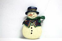 Clear frontal image of the snowman brooch showing full figure and colors against a white background.