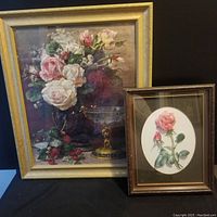 Two framed rose themed pictures displayed, showing both large and smaller prints.