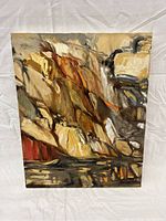Front view of the original oil painting on stretched canvas depicting a rocky landscape with bold textures and earth-tone colors.