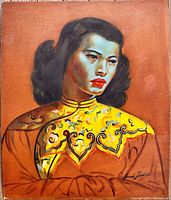 Full view of oil pastel painting showing composition, colors and overall condition