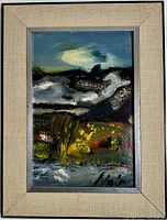 Framed abstract oil painting showing the full artwork with signature and framing.