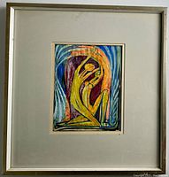 Framed painting with white mat and silver-finished wood frame
