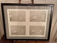 Full view of framed art print showing all four fencing illustrations