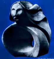 Close-up image of the soapstone sculpture by David M. General depicted on the poster