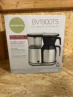 Front of Bonavita BV1900TS Performance Coffee Brewer box displaying brand, model, and key features