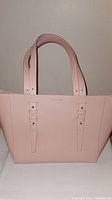 Pink Love & Lore handbag with double buckle straps front view