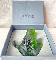 Frog sculpture seated in original grey Lalique Paris presentation box