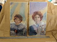 Two signed clown paintings side by side, showing overall appearance and colors