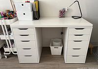 Full setup showing two drawer units with tabletop assembled as desk