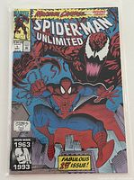Full front cover of 1993 Spider-Man Unlimited #1 comic book in bagged and boarded condition showing cover art with Spider-Man and Carnage.