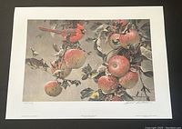 Full view of the Robert Bateman signed and numbered print showing the cardinal and wild apples.