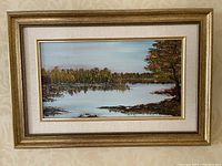 Full front view of framed oil painting