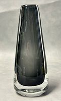 Front view of the 8 inch White Friar English smoked blown art glass vase showing tapered form and smoky glass interior.