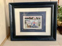 Full view of framed artwork titled "Sisters" by Patricia Bourque.