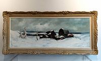 Full front view of panoramic oil painting in ornate gilt frame